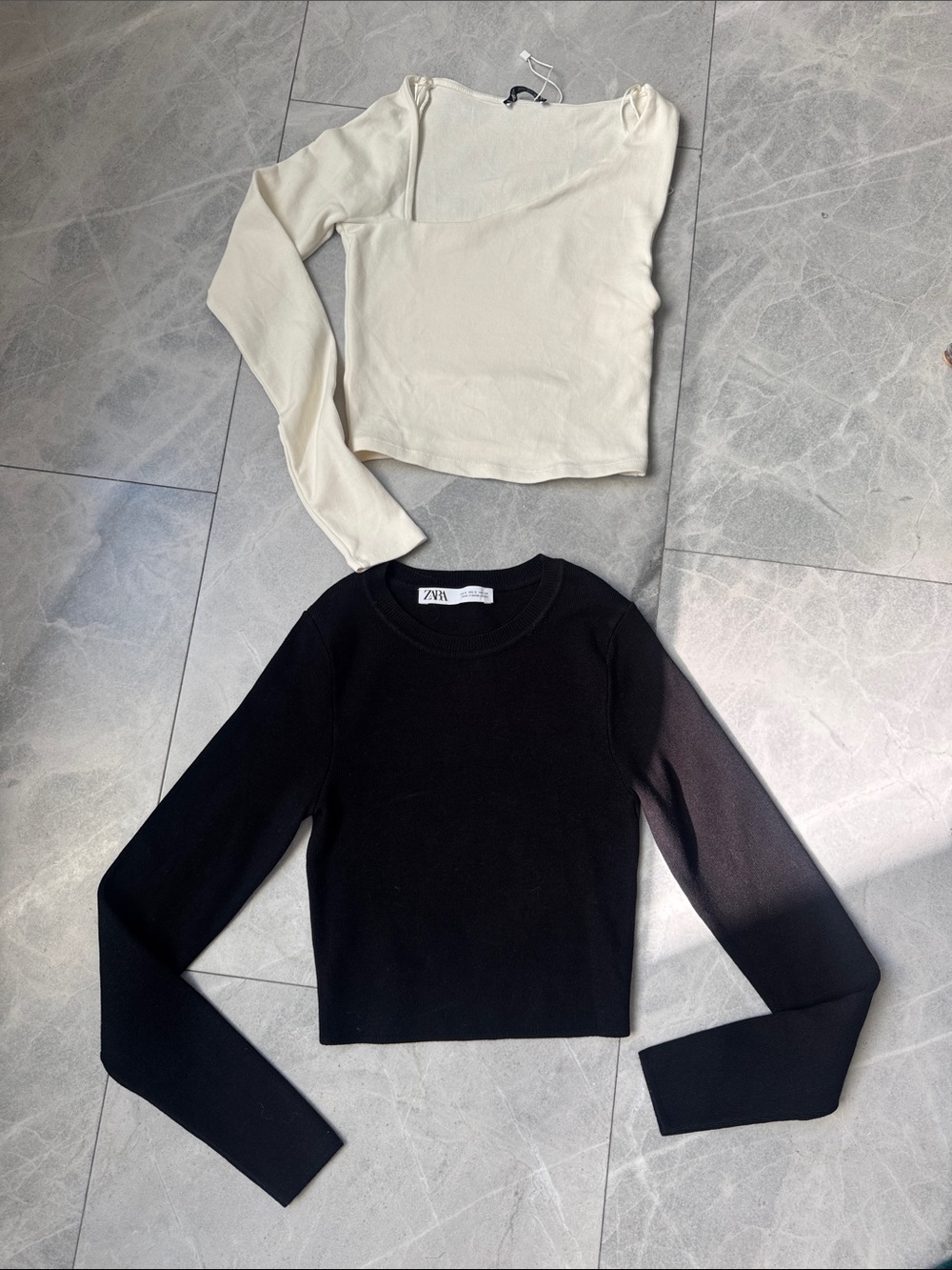 Zara Crewneck Cropped knit fitted Sweater Duo - Black & Cream